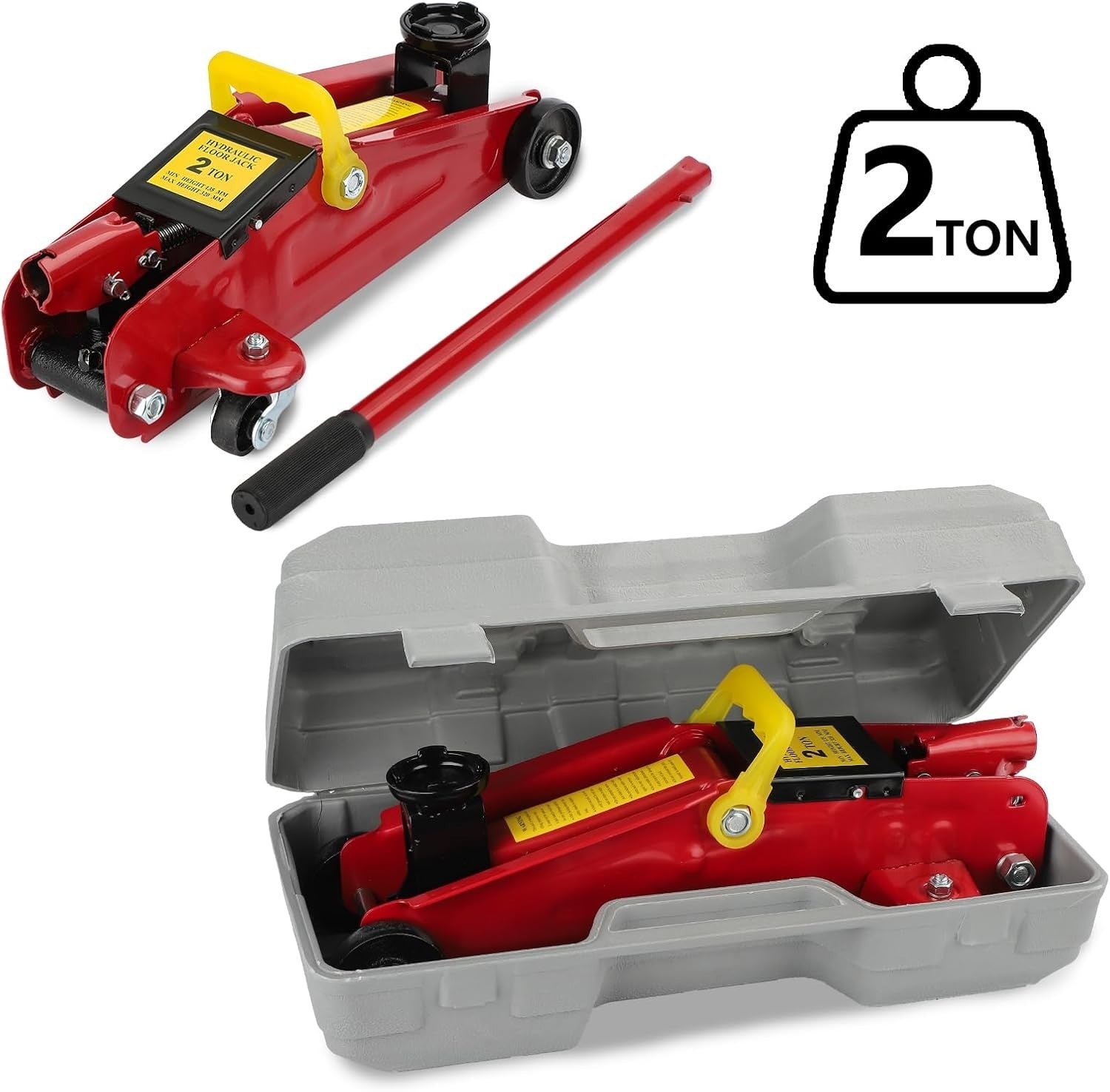 2 Ton Hydraulic Trolley Jack 135–320mm Low Profile Car Lift w/ Case Red