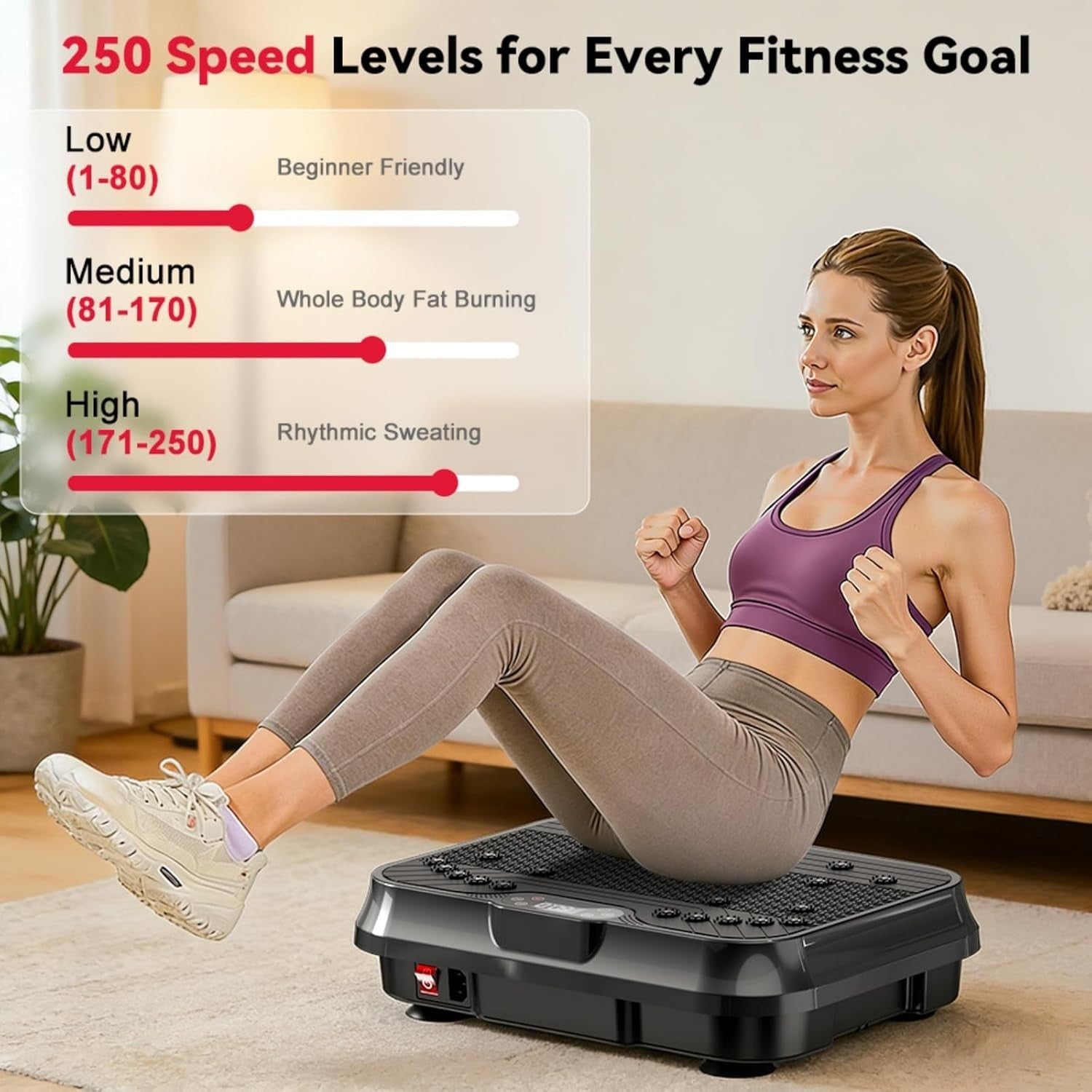 Dual Motor Vibration Plate 250 Speeds Bluetooth Home Workout