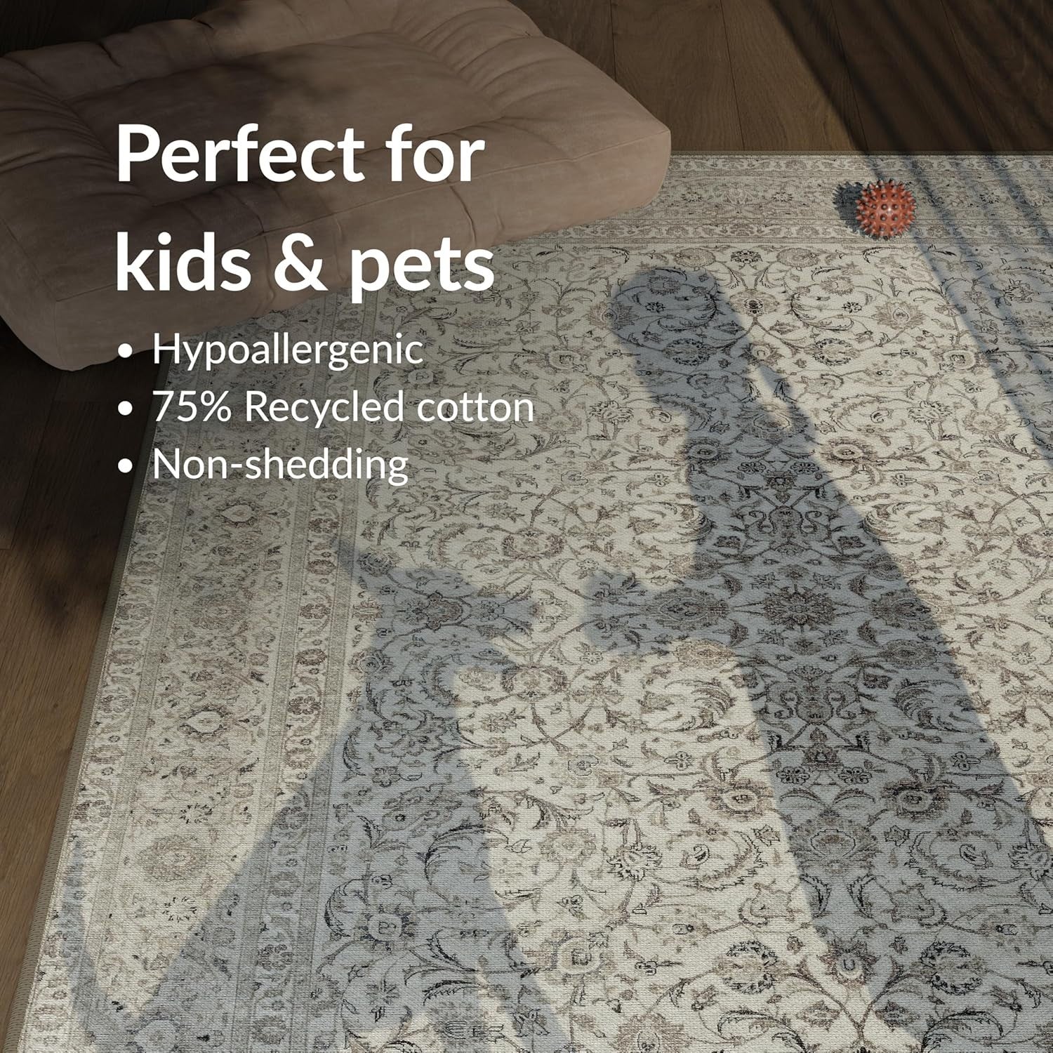 Large Washable Rug 275x366cm Non-Slip Soft Short Pile Area Carpet