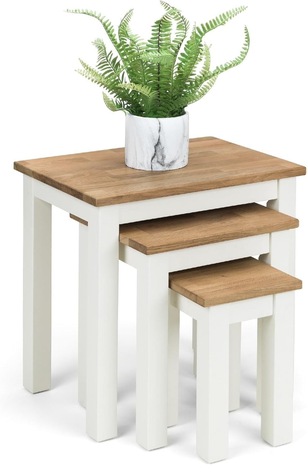 Oak Nesting Side Tables Set of 3 White Traditional Living Room Furniture