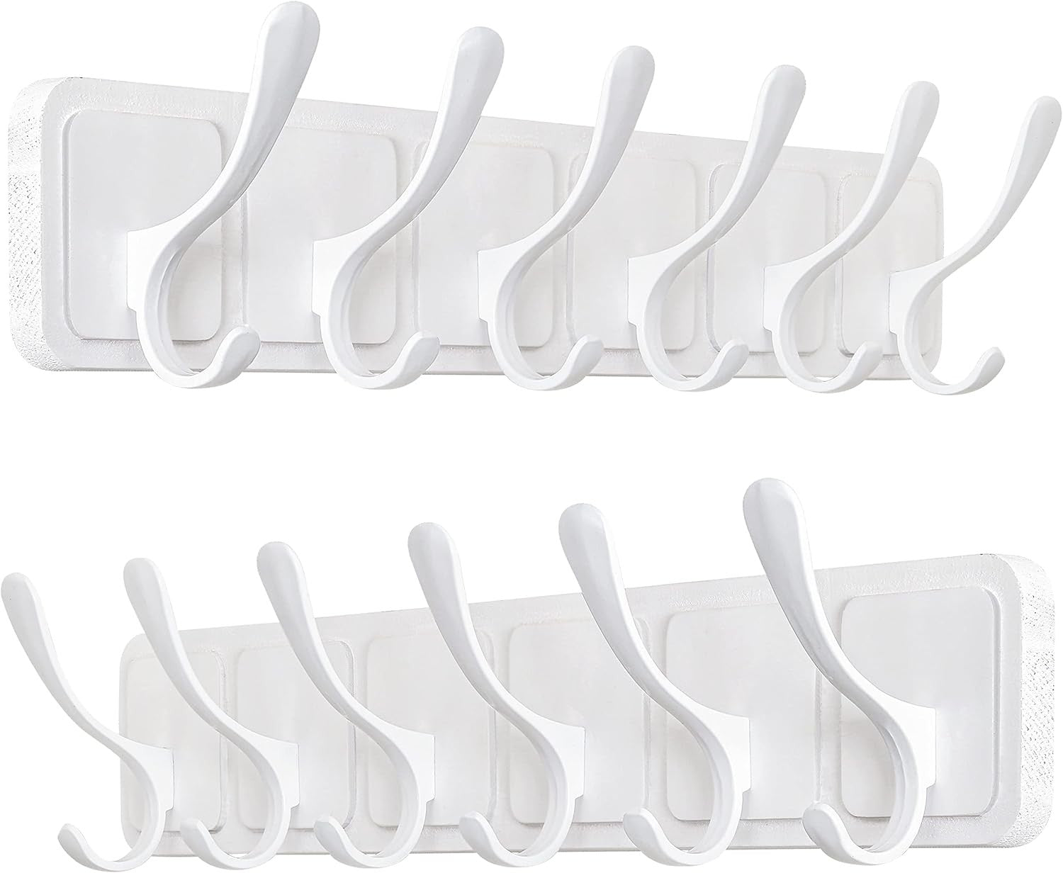 White Wall Coat Rack Set | 2x 6 Hook Wooden Hanger Racks Scandi Minimalist