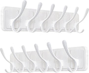White Wall Coat Rack Set | 2x 6 Hook Wooden Hanger Racks Scandi Minimalist
