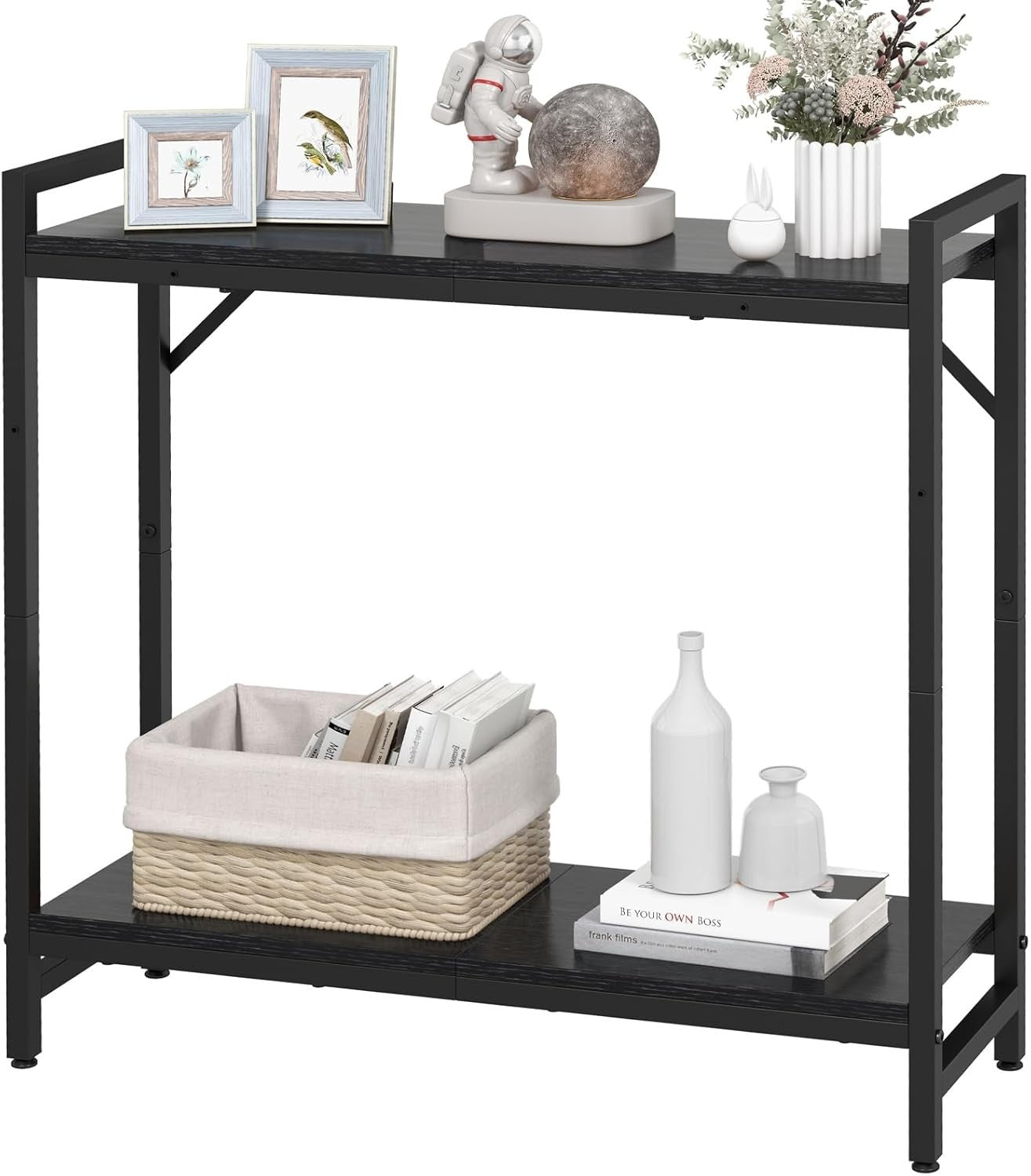 Narrow Console Table 2-Tier Entryway Shelf, Industrial Black, 29.5” W