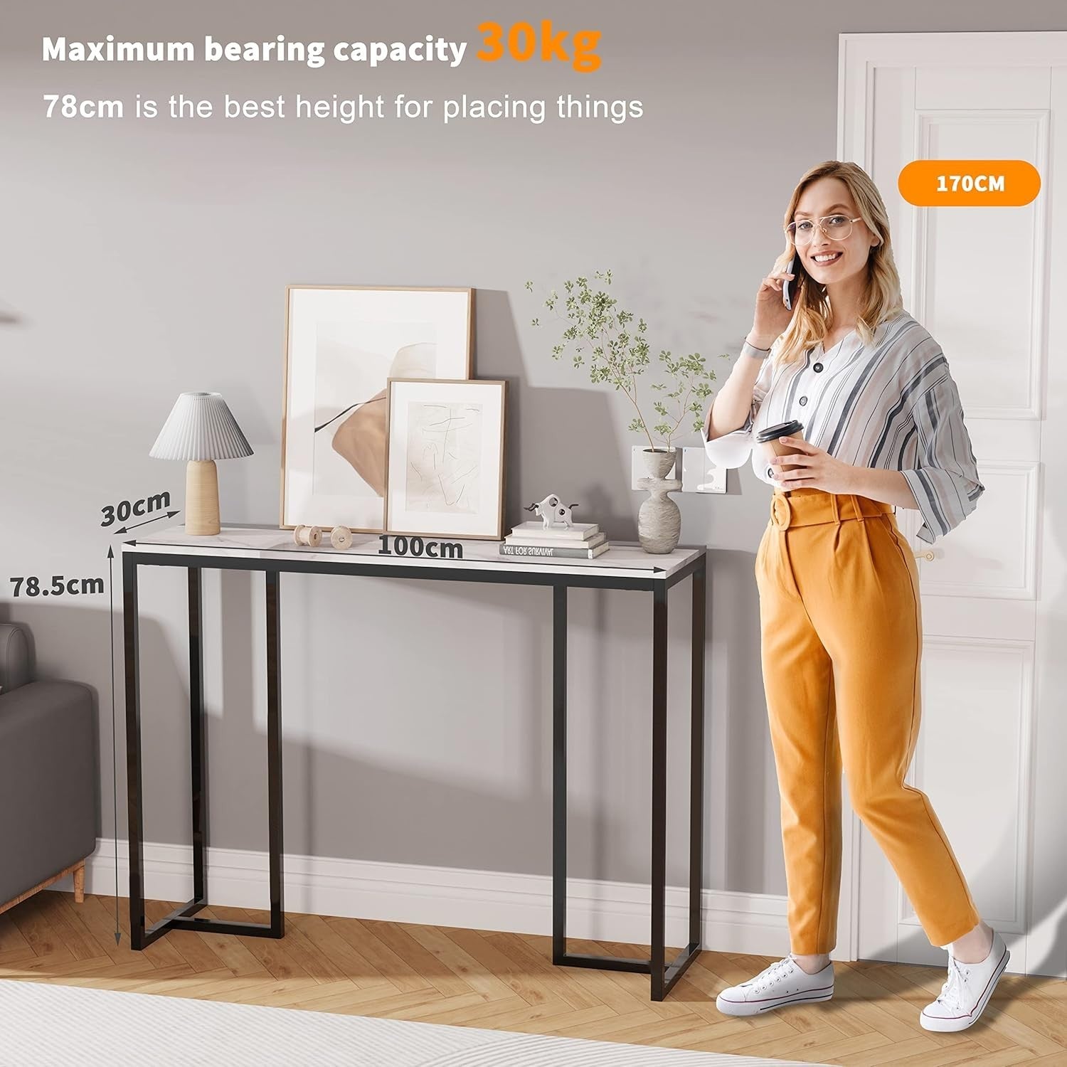 White Marble Console Table Hallway Slim 100cm | Modern Narrow Side Desk