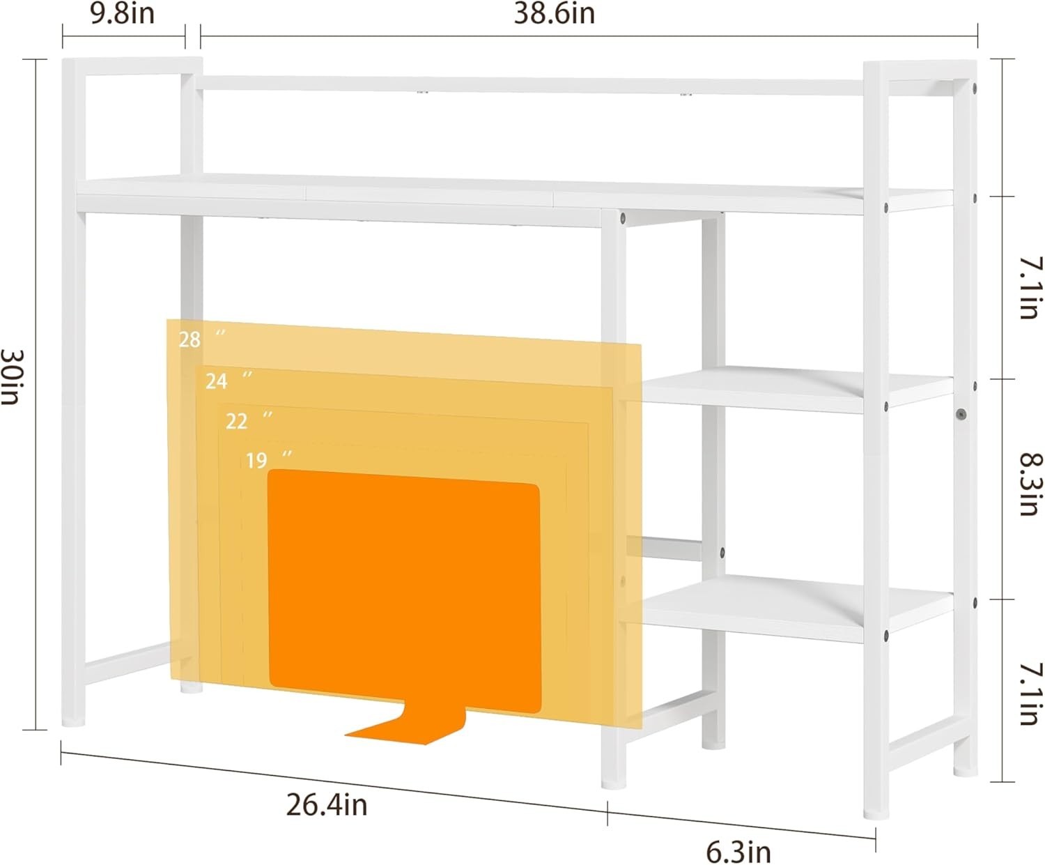 38.6" Desk Hutch Desktop Shelf 3-Tier Organizer Rack Monitor Storage Black