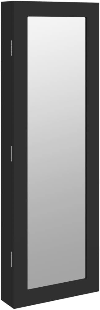 Slim Wall Mounted Jewelry Cabinet Mirror Lockable Vertical Storage Black