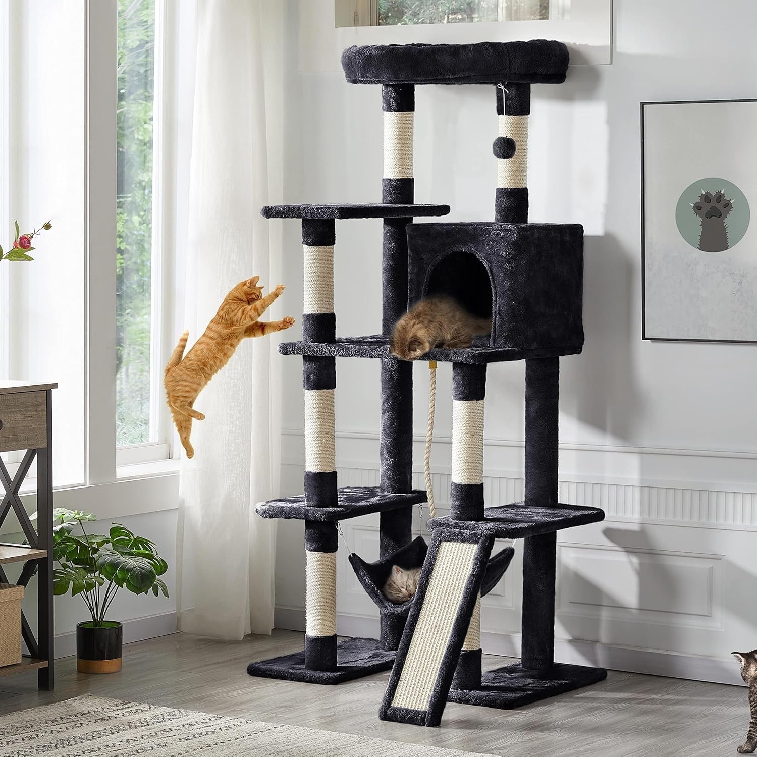 Large Cat Tree 159cm Multi Level Tower With Condo Hammock Scratching Posts