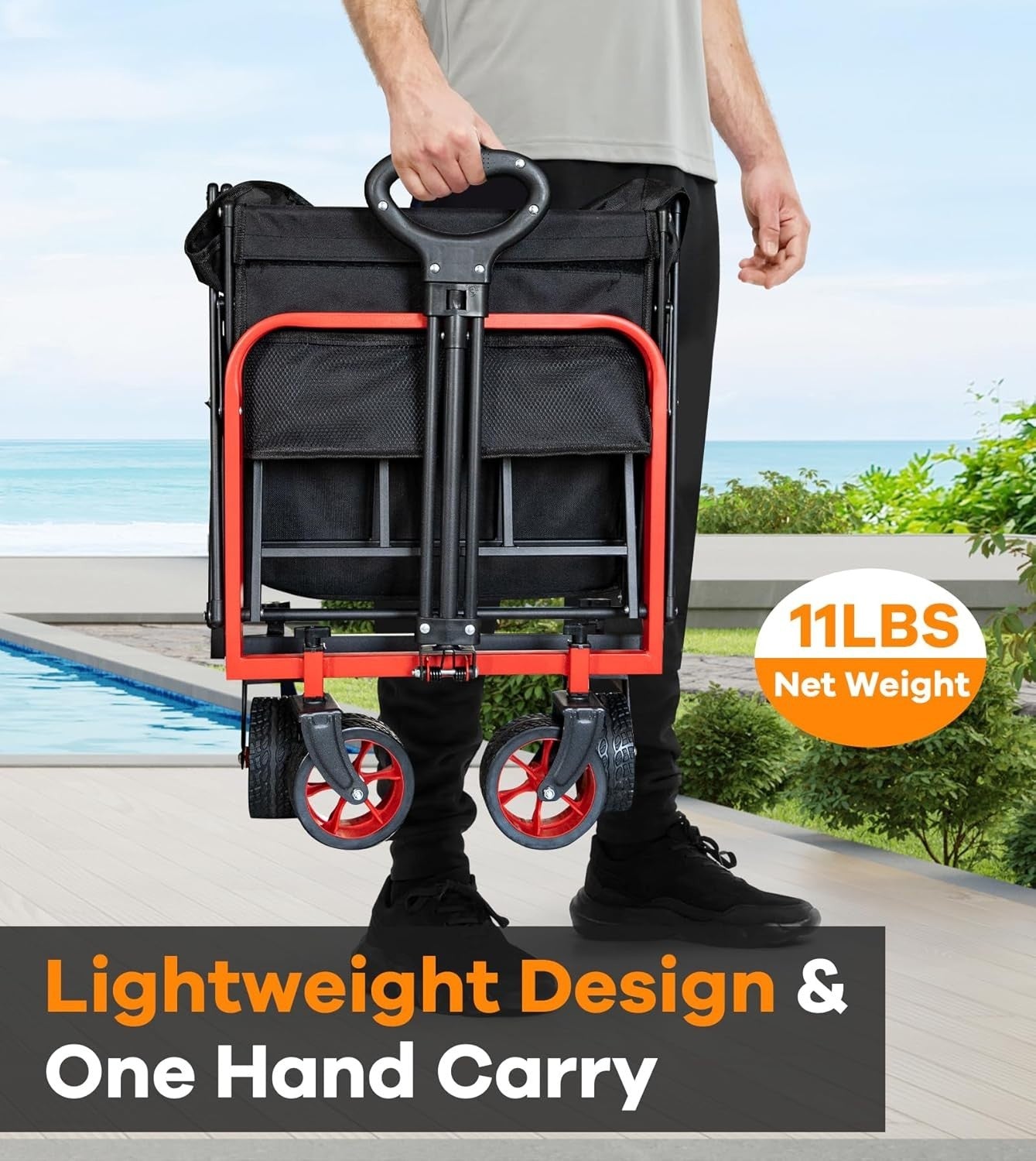 Black 200L Folding Camping Wagon Heavy Duty Festival Beach Garden Trolley 350lbs