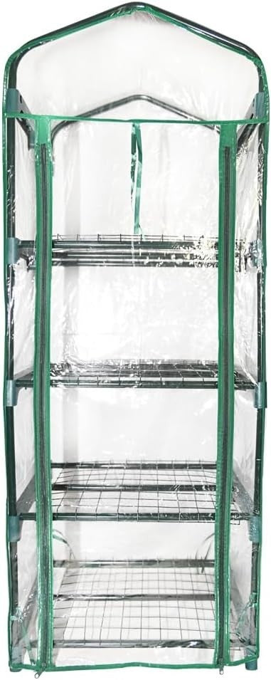 4 Tier Mini Greenhouse | PVC Cold Frame | Steel Shelves | Weatherproof Garden