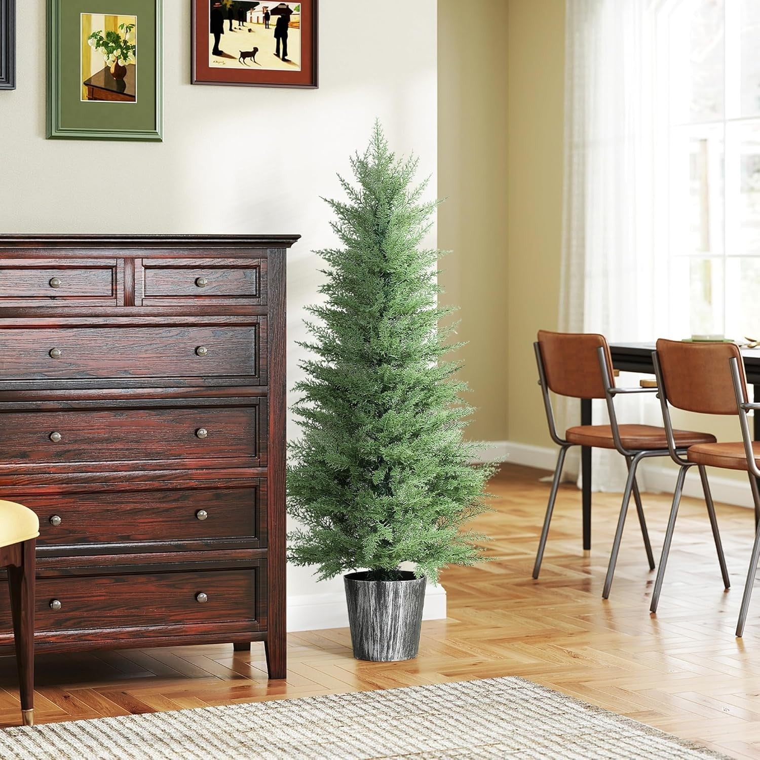 Set of 2 135cm Artificial Cypress Trees UV Resistant Faux Plants w/ Pots Decor