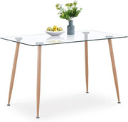 Modern Rectangular Glass Dining Table with Wood Style Legs 4 6 Seater 120cm