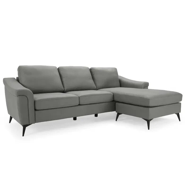 Modern Grey 3 Seater Sofa with Chaise Air Leather Reversible Lounge
