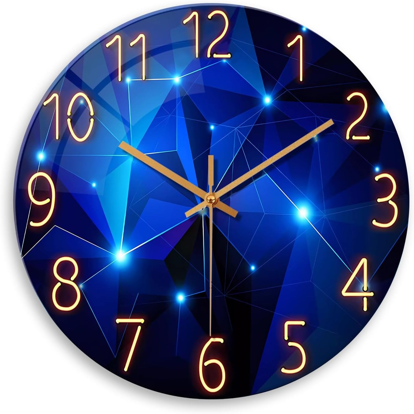 Modern 12 Inch Wall Clock Glass Silent Blue Design Home Living Room Decor