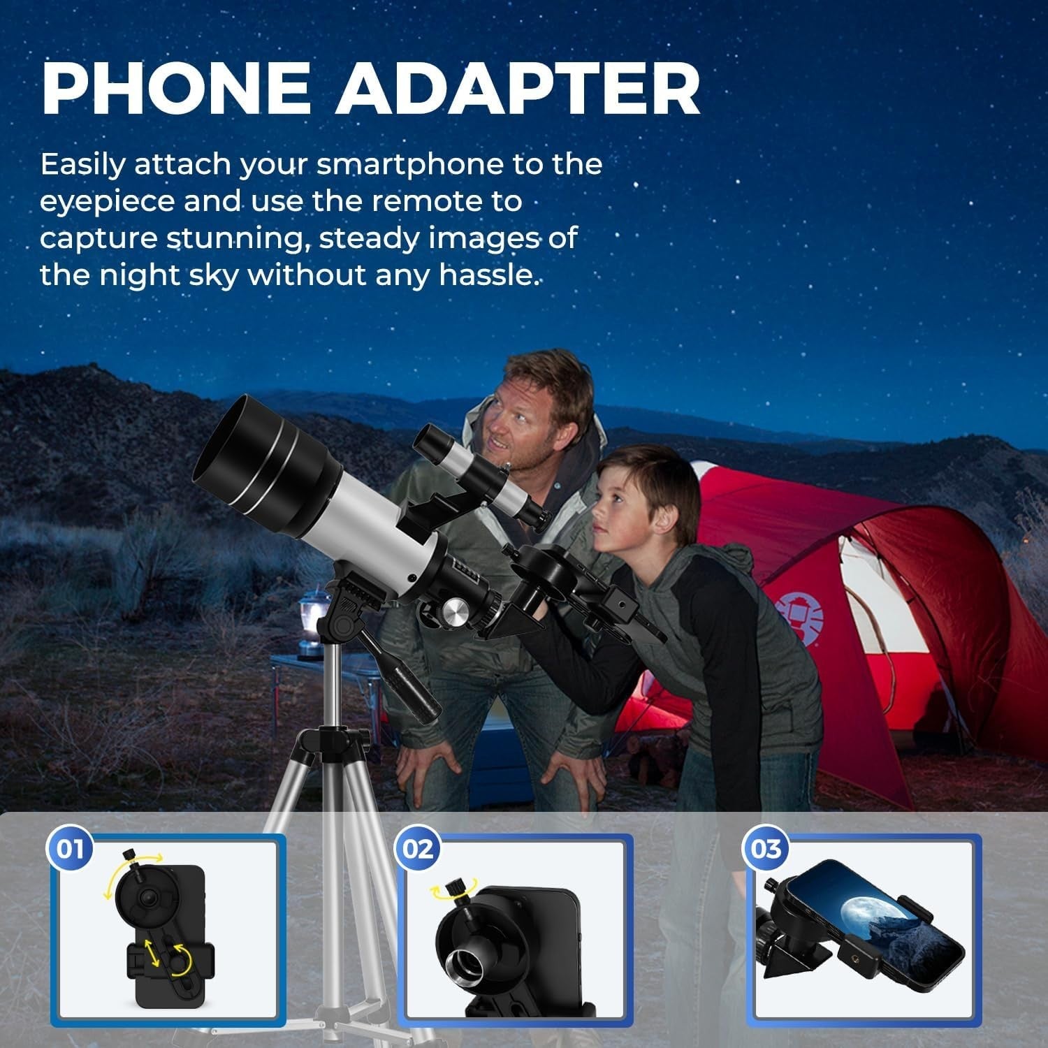 70mm Aperture Portable Telescope for Kids & Adults with Tripod - White