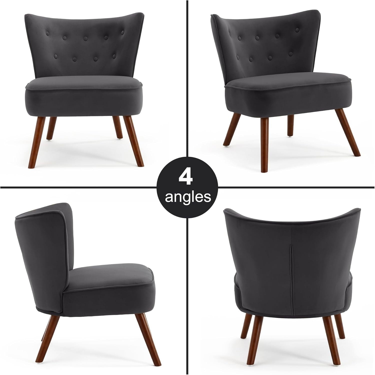 Velvet Wingback Accent Chair High Back Armchair Padded Seat Lounge Grey