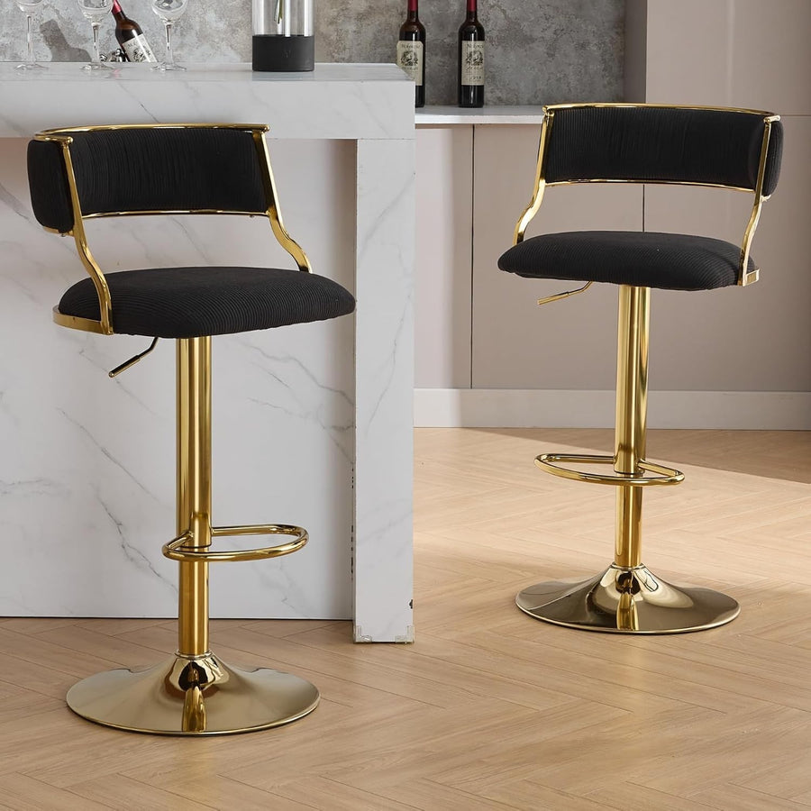 Black Velvet Swivel Bar Stools Set of 2 – Adjustable Counter Chairs