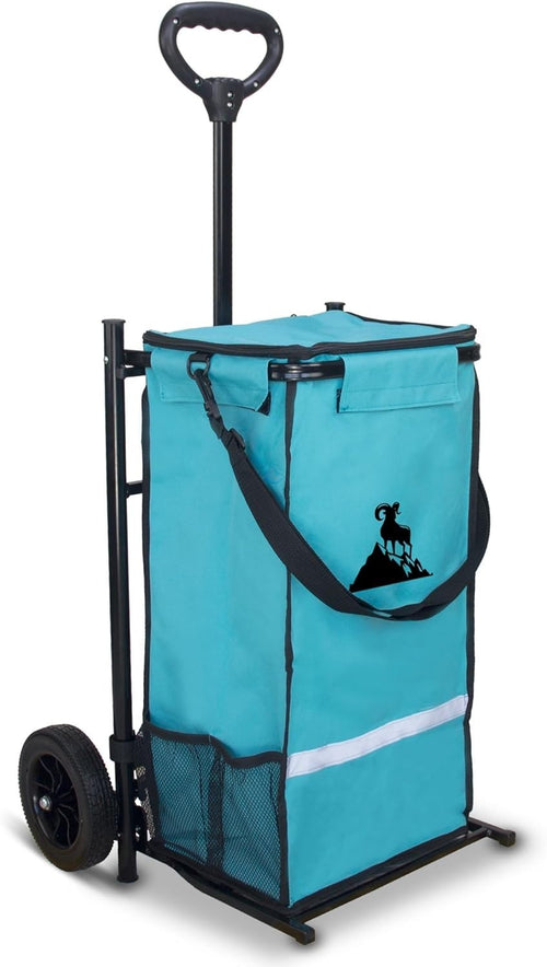 Foldable 45L Shopping Cart Trolley w/ Insulated Bag & 2 Wheels Turquoise
