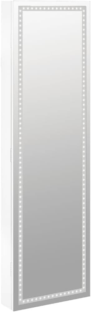 Wall Mounted LED Mirror Jewelry Cabinet Lockable Storage Armoire White