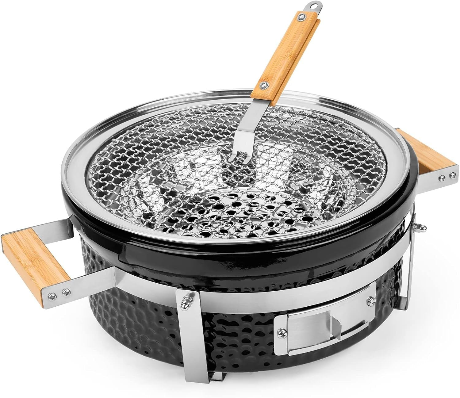 Round Ceramic Charcoal Tabletop BBQ Grill Portable Indoor Outdoor Camping Garden