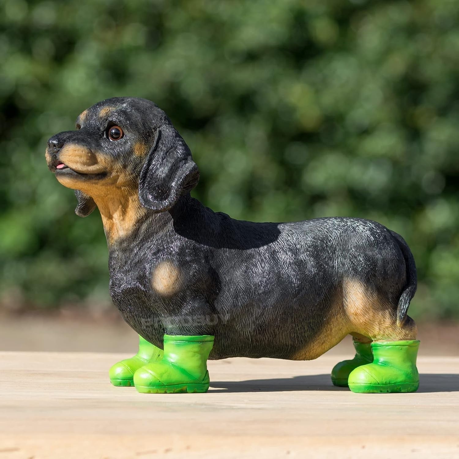 Dachshund Puppy Garden Ornament Resin Sausage Dog with Green Boots Outdoor Decor