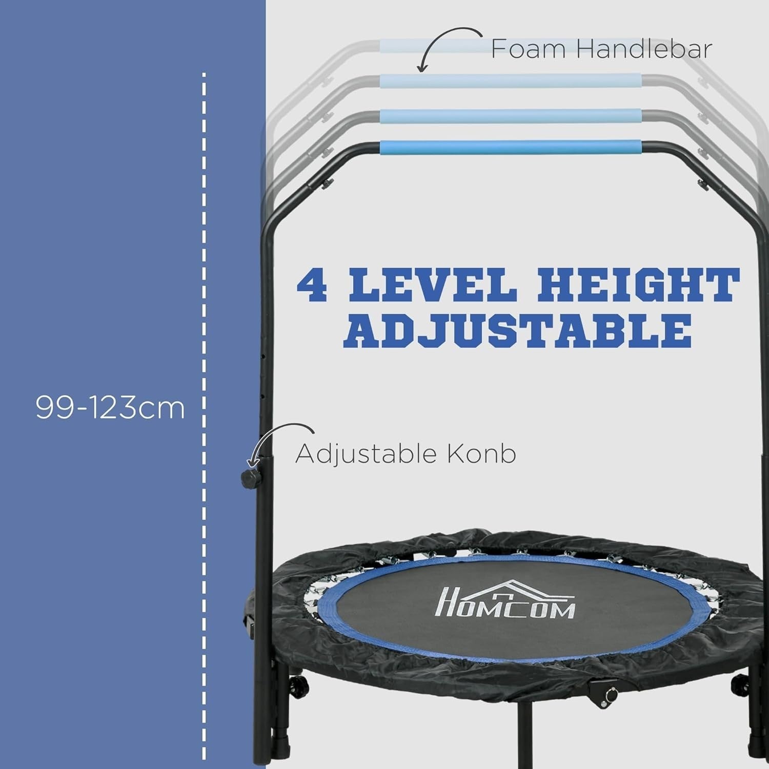 40in Foldable Fitness Rebounder Adjustable Handle Indoor Cardio 150KG