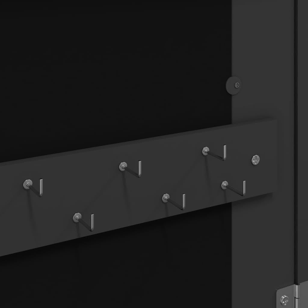 Black Wall Mounted Jewelry Armoire Mirror Lockable Slim Storage Cabinet