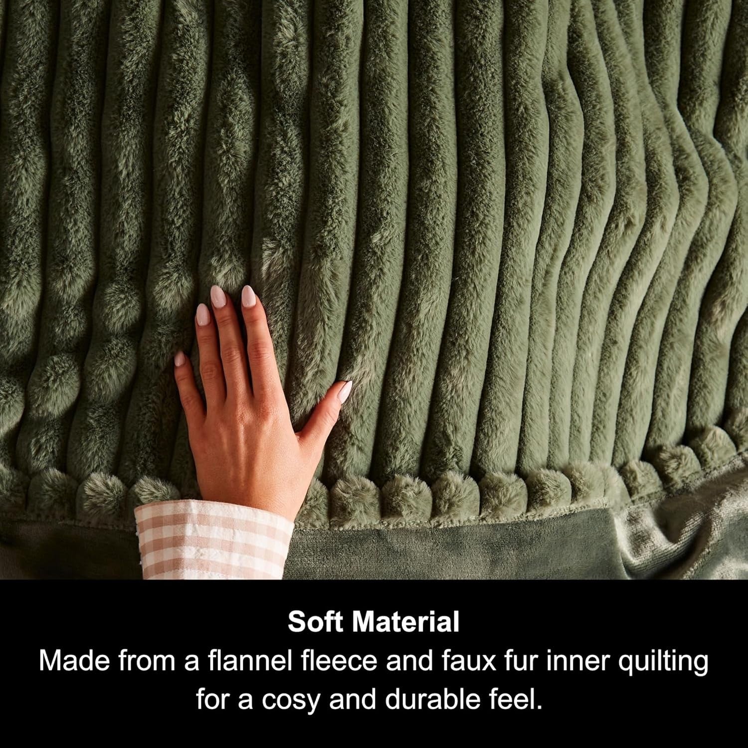 Electric Heated Throw Blanket 200x180cm Teddy Fleece 9 Heat Green Striped