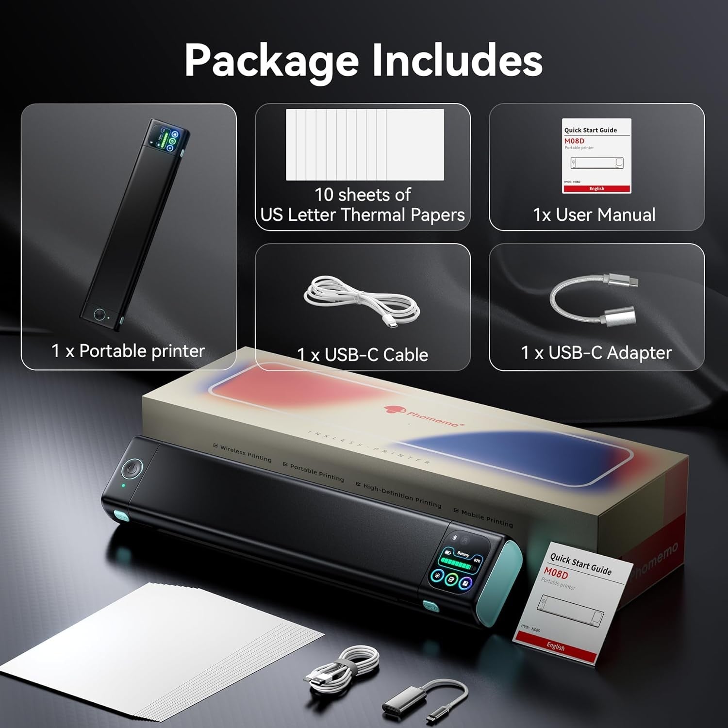 Portable Bluetooth Thermal Printer Touchscreen US Letter A4
