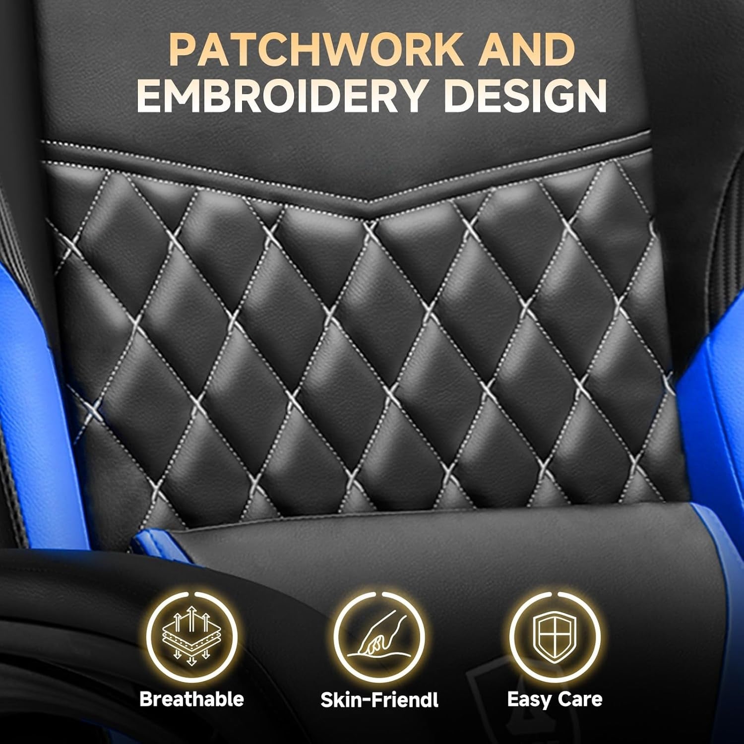Gaming Chair High Back Leather Footrest Ergonomic Blue