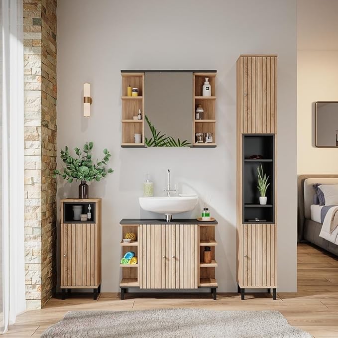 Sonoma Oak Bathroom Sink Cabinet 79.6x64x32cm Storage Unit with Shelves