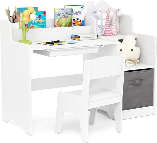 Kids Study Desk & Chair Set with Storage Drawers, Organizer & Ergonomic Design