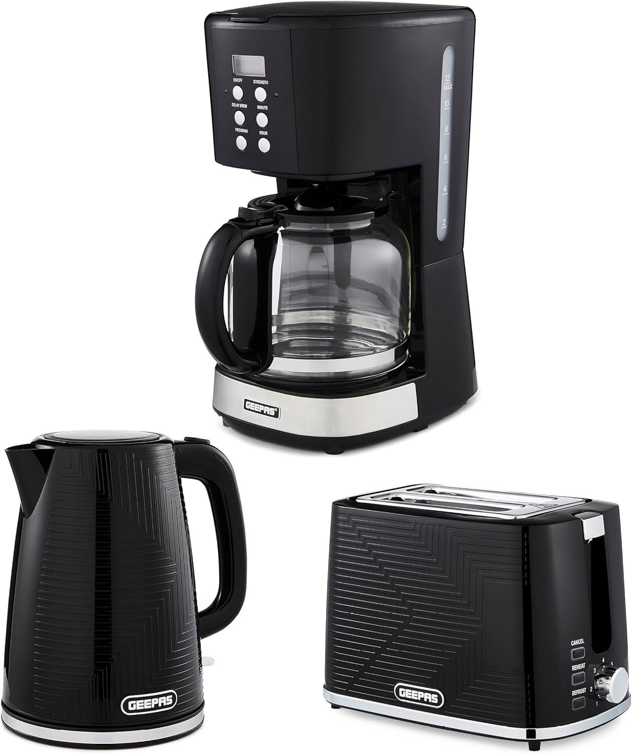 Coffee Maker Kettle Toaster Set | 1.5L Programmable Machine + 1.7L Fast Boil
