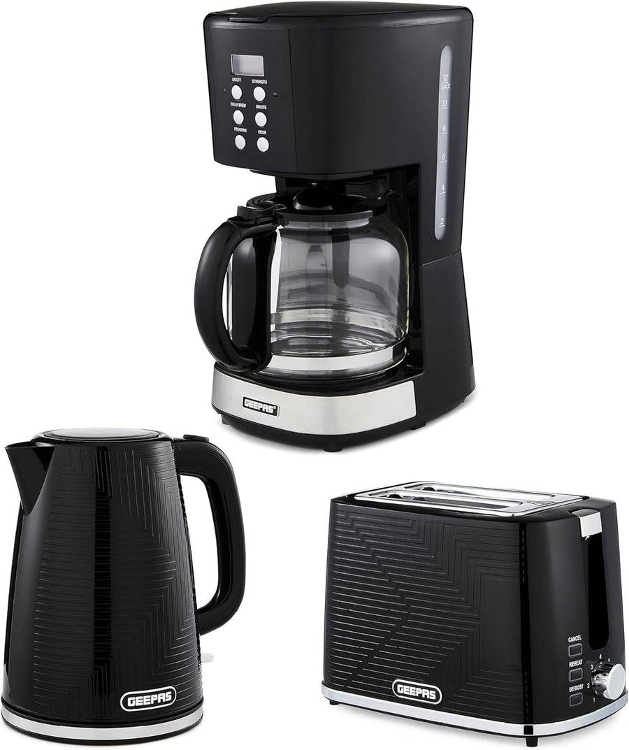Coffee Maker Kettle Toaster Set | 1.5L Programmable Machine + 1.7L Fast Boil