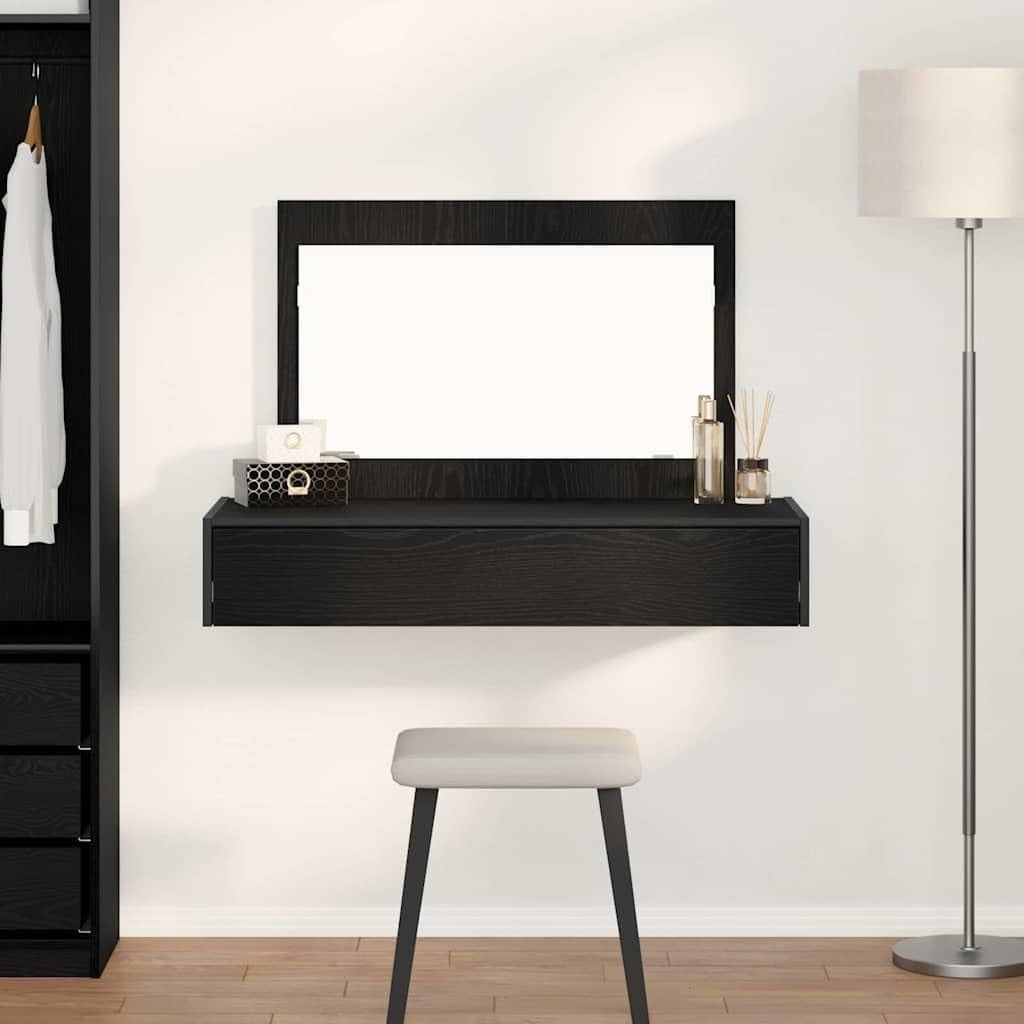 Black Oak Dressing Table Vanity Set Mirror Drawer Small Bedroom Furniture