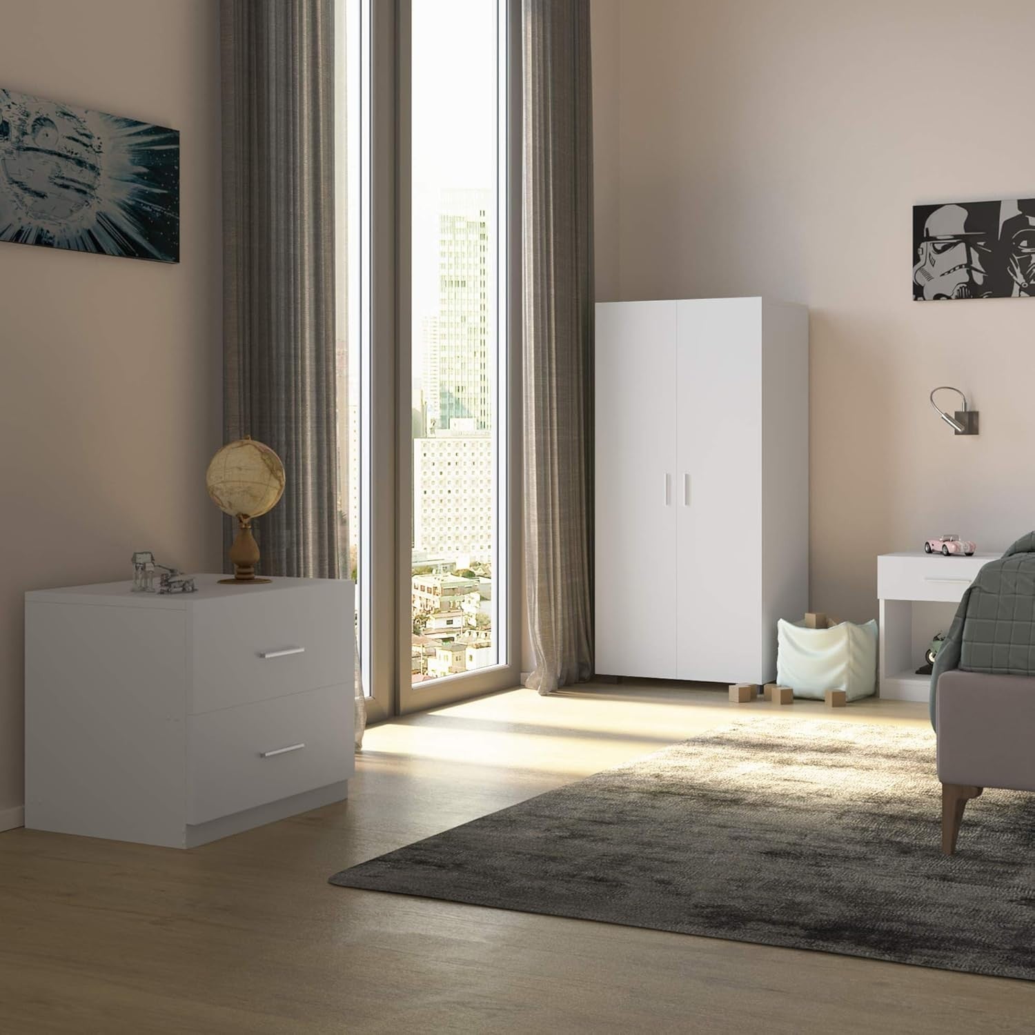 Kids 3-Piece Bedroom Set with Wardrobe, Chest & Bedside Table, White