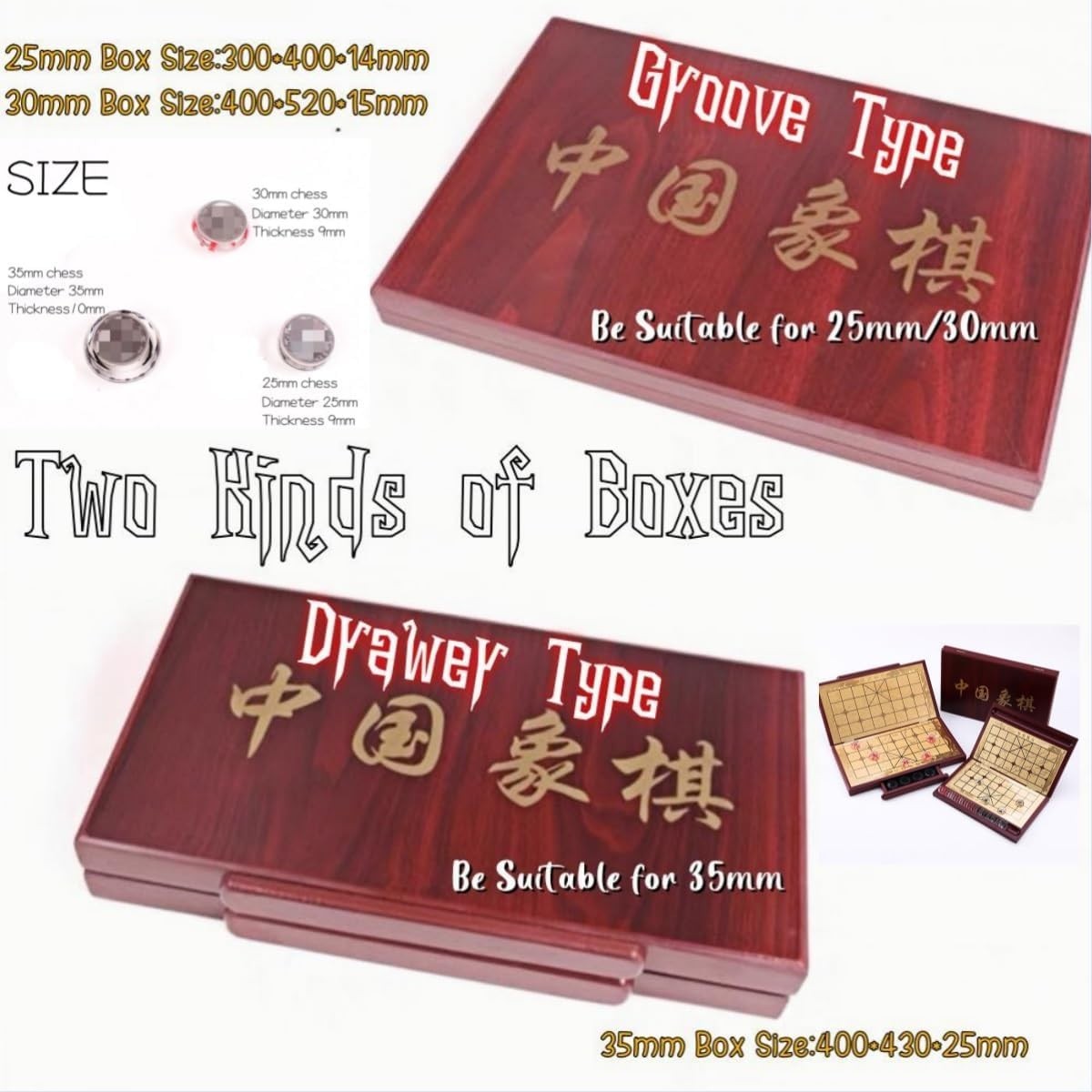 Large Crystal Xiangqi Chinese Chess Set Clear Travel Board 35mm