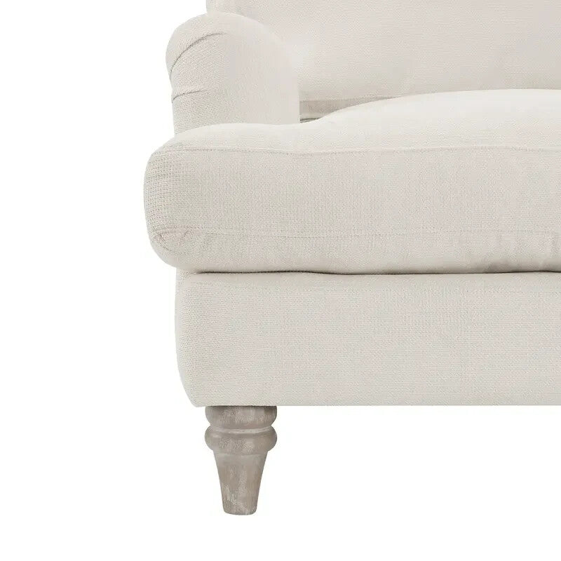 Ivory Linen 3 Seater Sofa Deep Cushions Solid Wood Legs Modern Comfy Couch