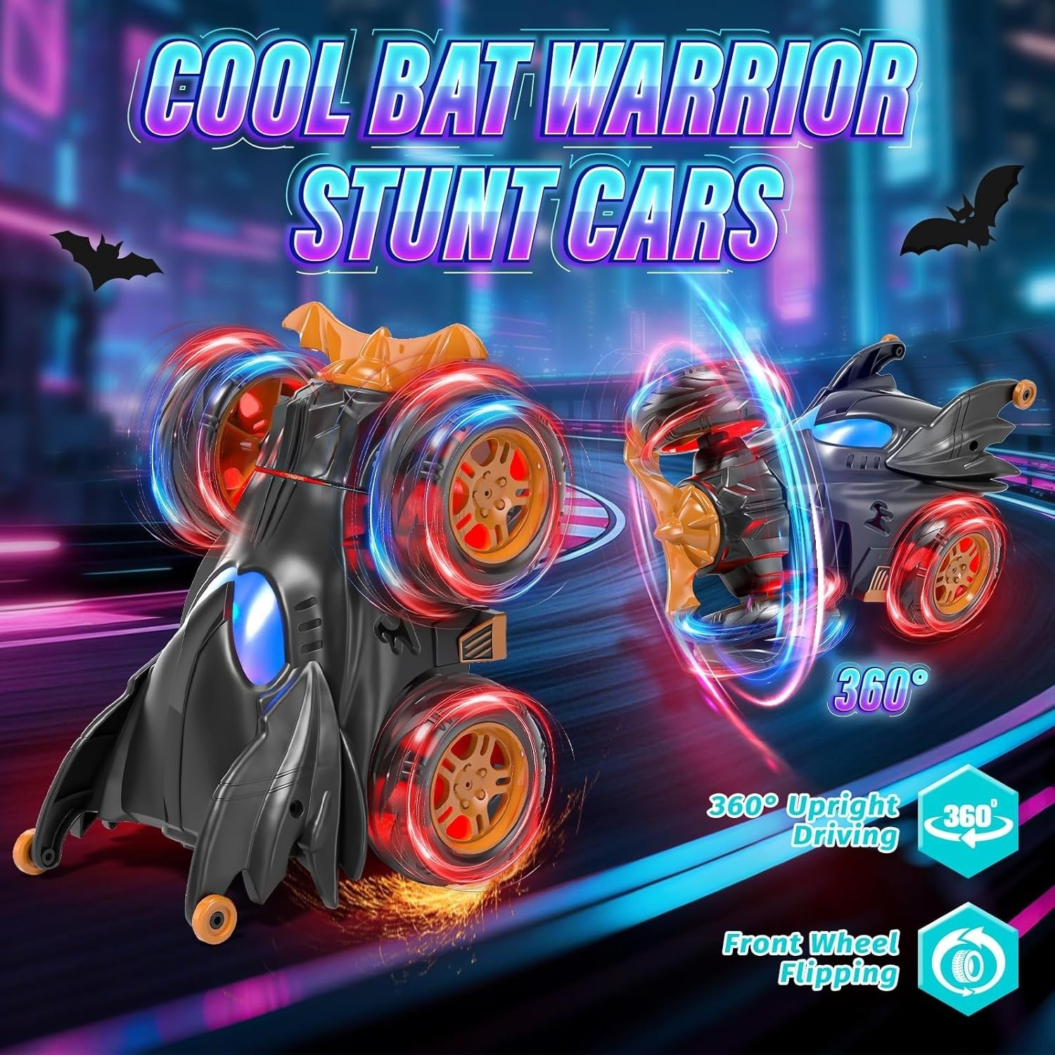 2.4GHz RC Stunt Car 4WD Bat Truck 360° Flips Lights Fast Remote Control Toy Kids