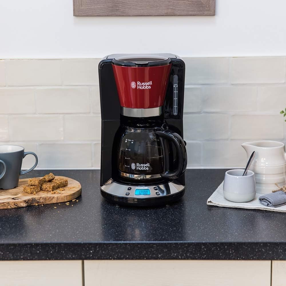 Programmable 1.25L Filter Coffee Maker 1100W Keep Warm Timer Glass Jug Black