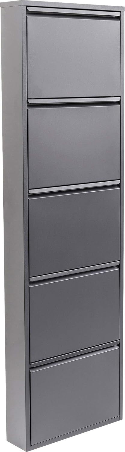 Slim 5-Drawer Shoe Cabinet Anthrazit– Space-Saving Metal Tilt Rack 170x50x15cm
