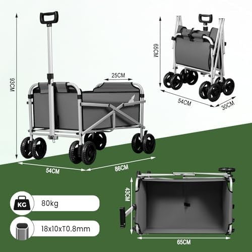Folding Garden Trolley Wagon 80kg Heavy Duty Cart Camping Picnic Wheels