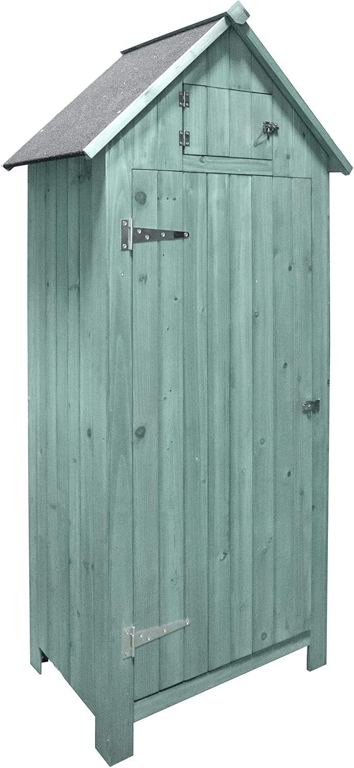 Wooden Garden Tool Shed Outdoor Storage Cabinet with Shelves Lockable Green