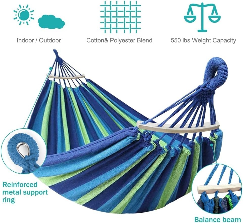 Outdoor Hammock 550lb Capacity | Heavy Duty Canvas Swing Bed w/ Straps