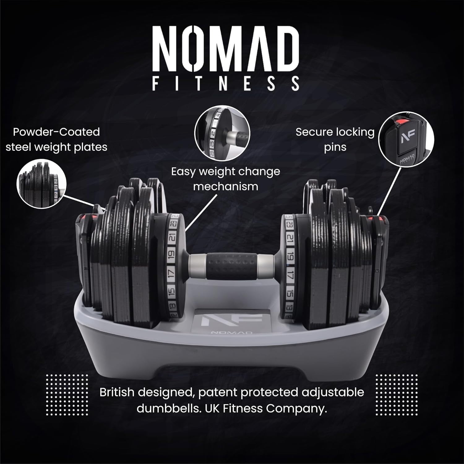 25kg Adjustable Dumbbells Pair 18-in-1 Quick Dial Home Gym Weights