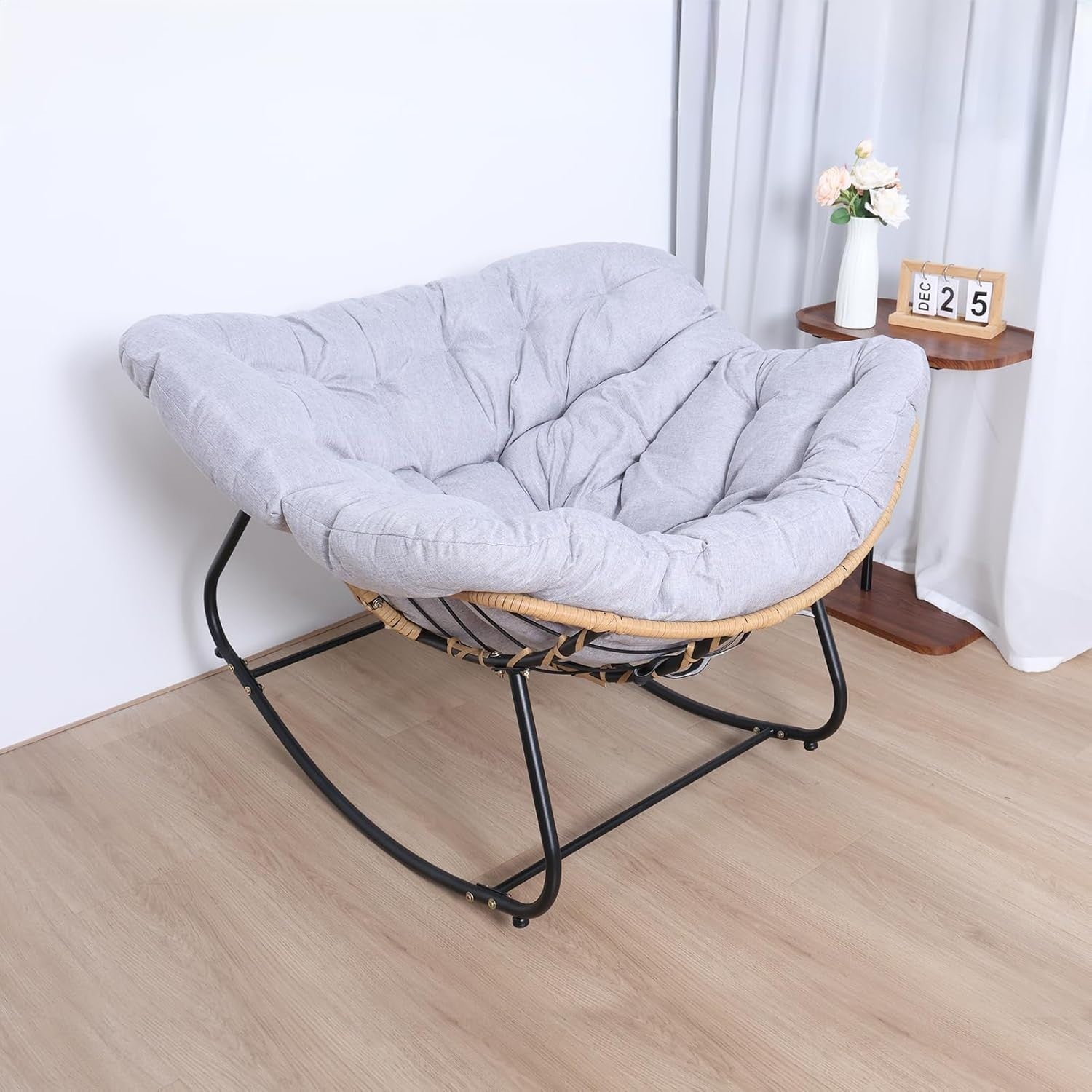 Luxury Padded Rocking Chair Indoor Outdoor Patio Garden Recliner Seat Grey