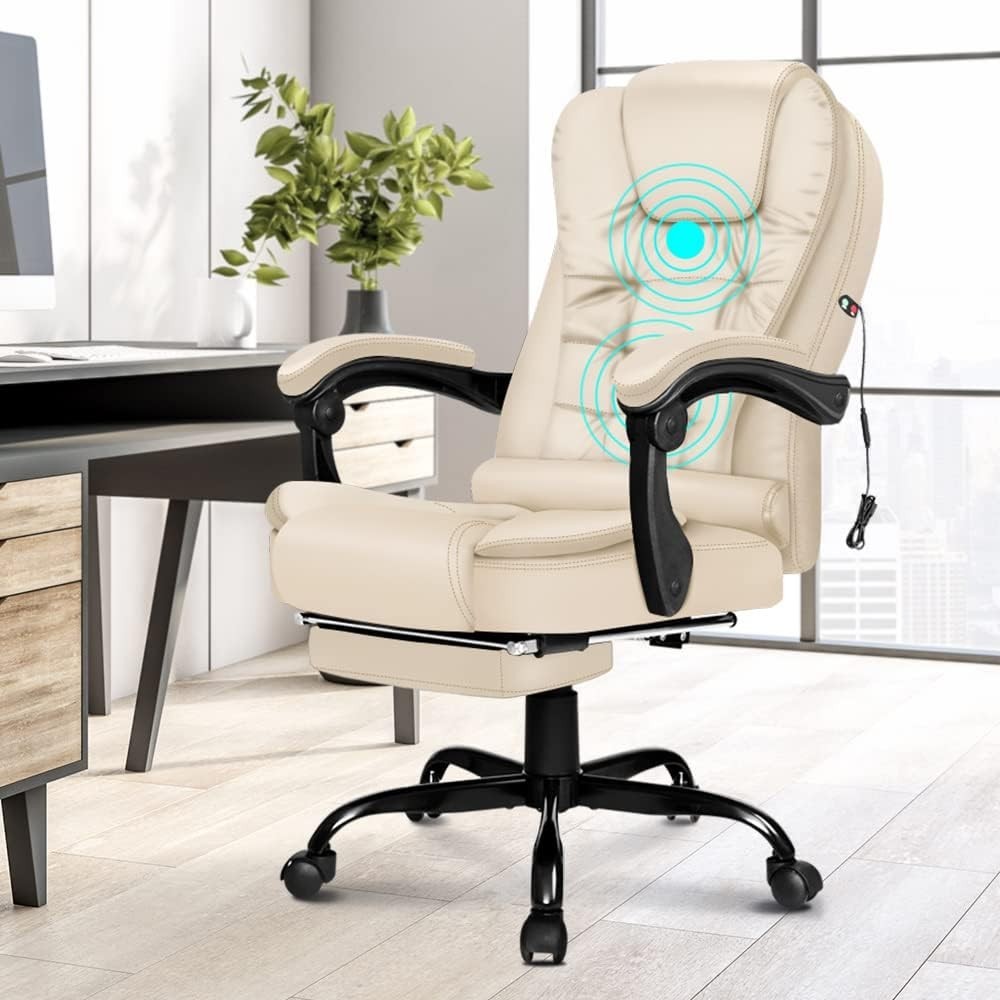 Luxury Office Massage Chair Reclining PU Leather Desk Seat Adjustable Footrest