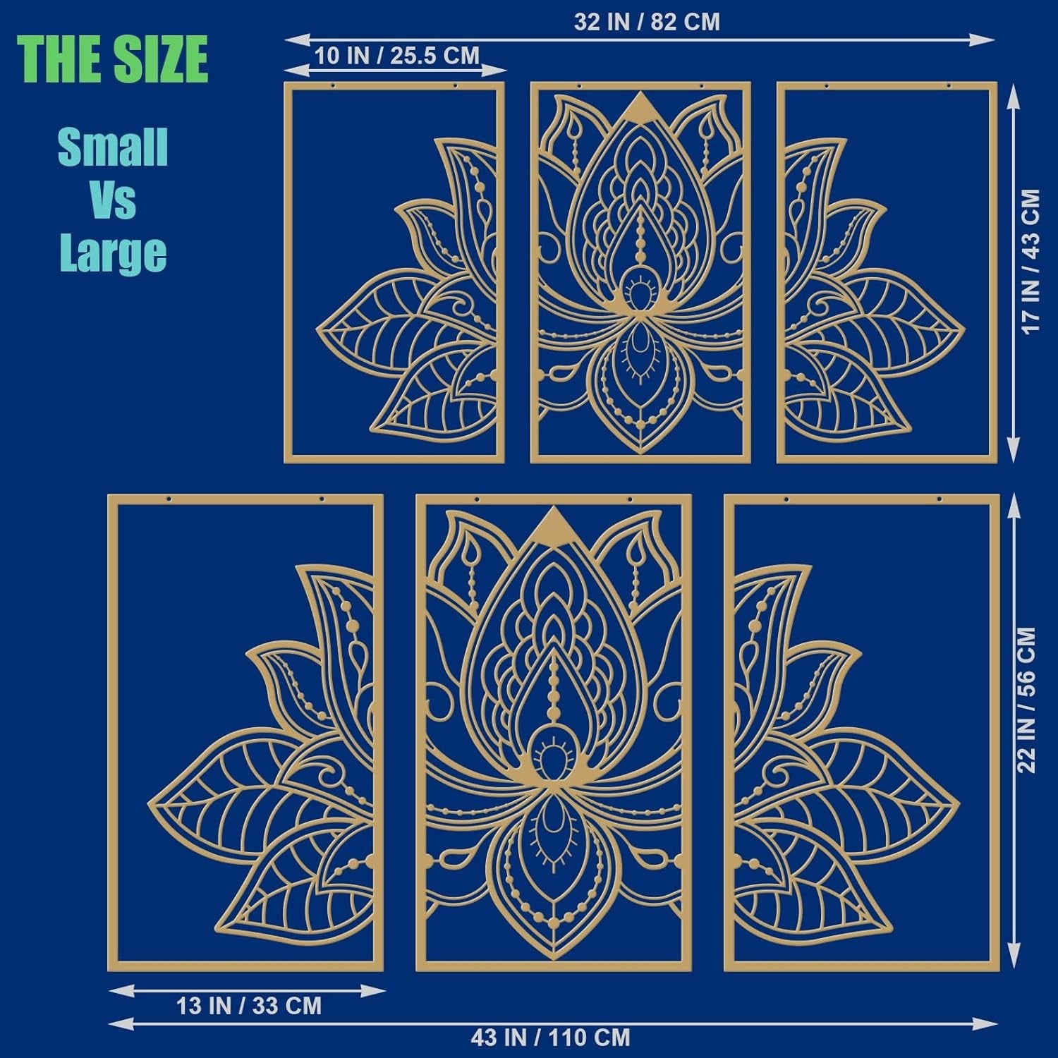 3PC Lotus Flower Metal Wall Art Gold Mandala Decor