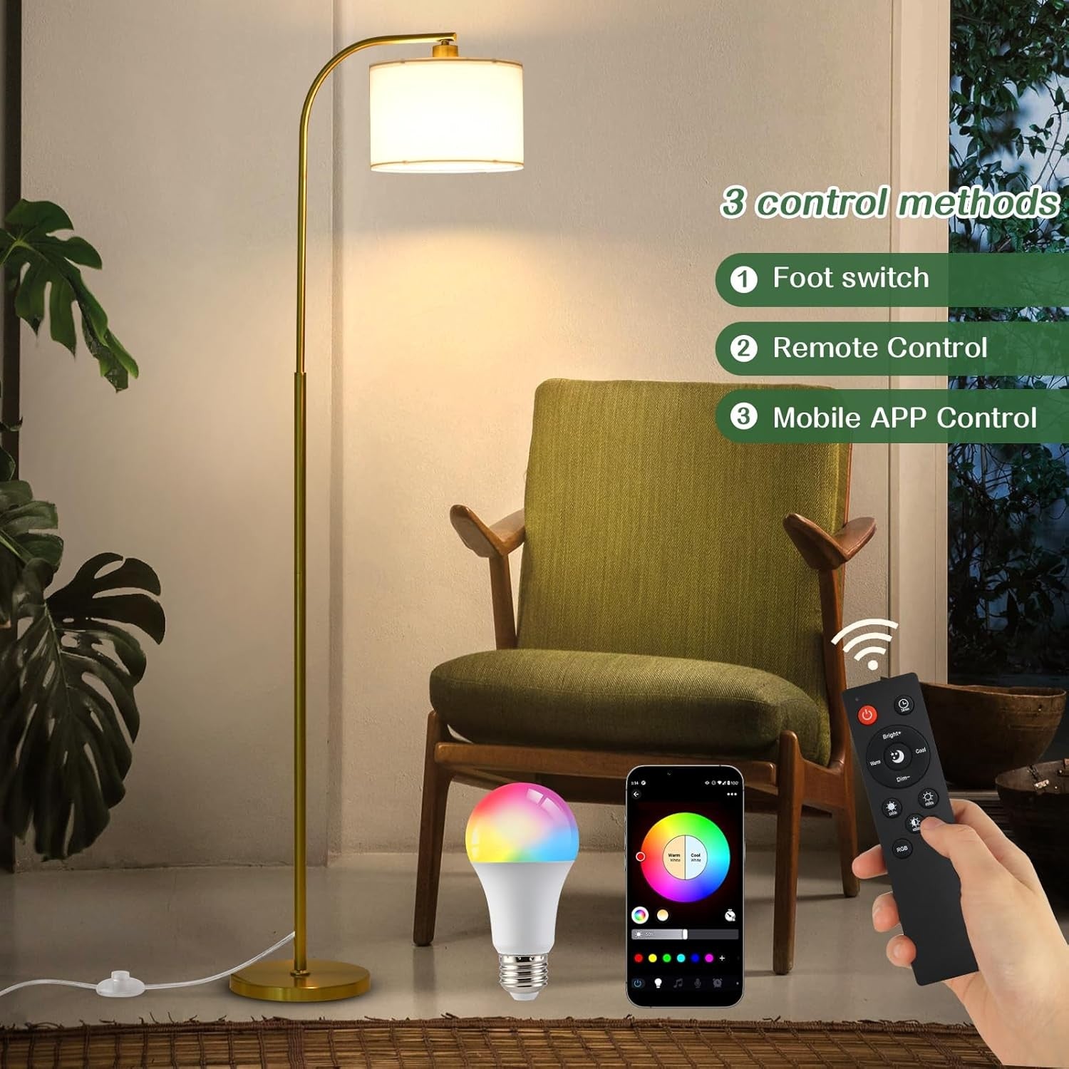 Gold Floor Lamp LED Dimmable Remote App Control RGB Smart Standing Light