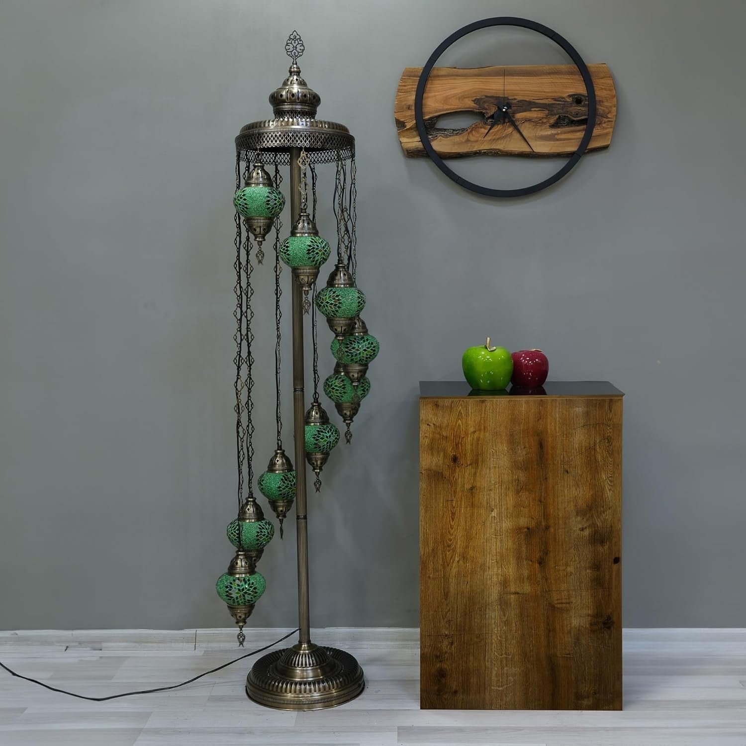 Turkish Mosaic Floor Lamp 9 Globe Standing Light Green 70in Boho Decor