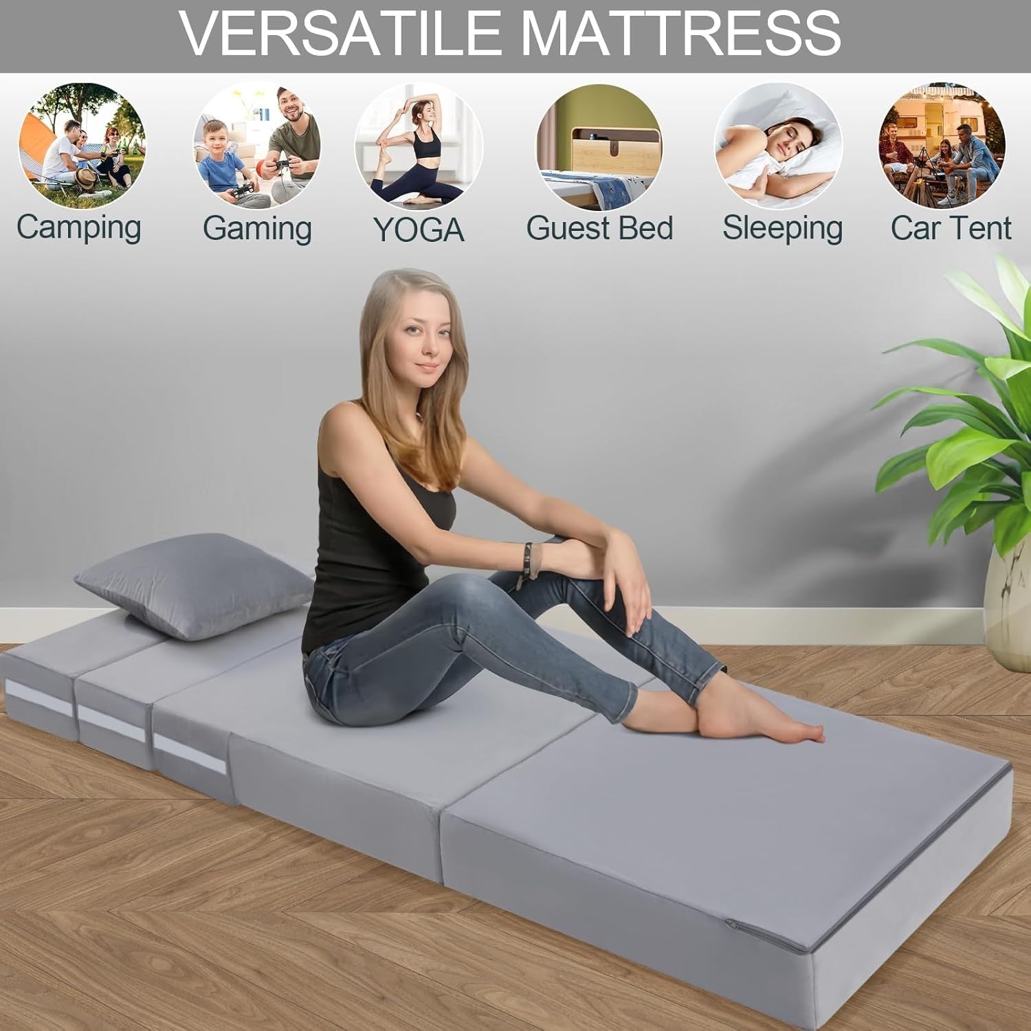Folding Sofa Bed Mattress Chair Z Bed Futon Single Guest Lounger Grey